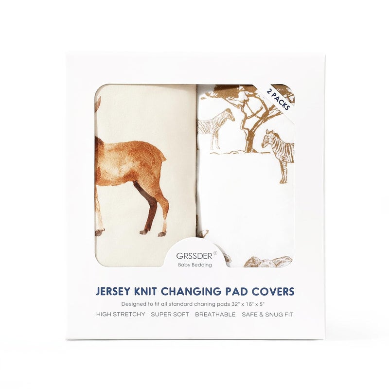 GRSSDER Stretch Ultra Soft Jersey Knit Changing Pad Cover Set 2 Pack, Change Table Pad Covers Fit 32"/34" x 16" Pads Safe and Snug, Stylish Elk Animals Pattern - Image 4